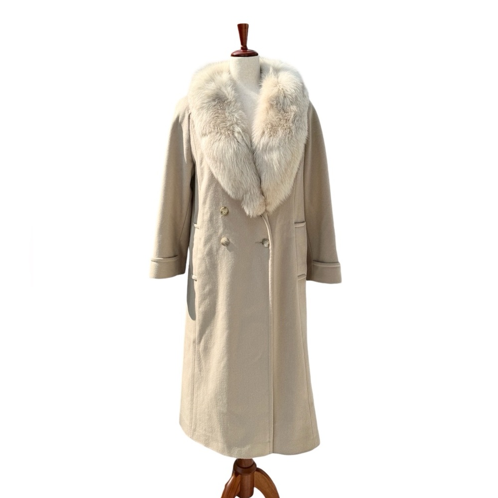 Gemini Vintage 100% wool White ‎ faux fur collared coat .